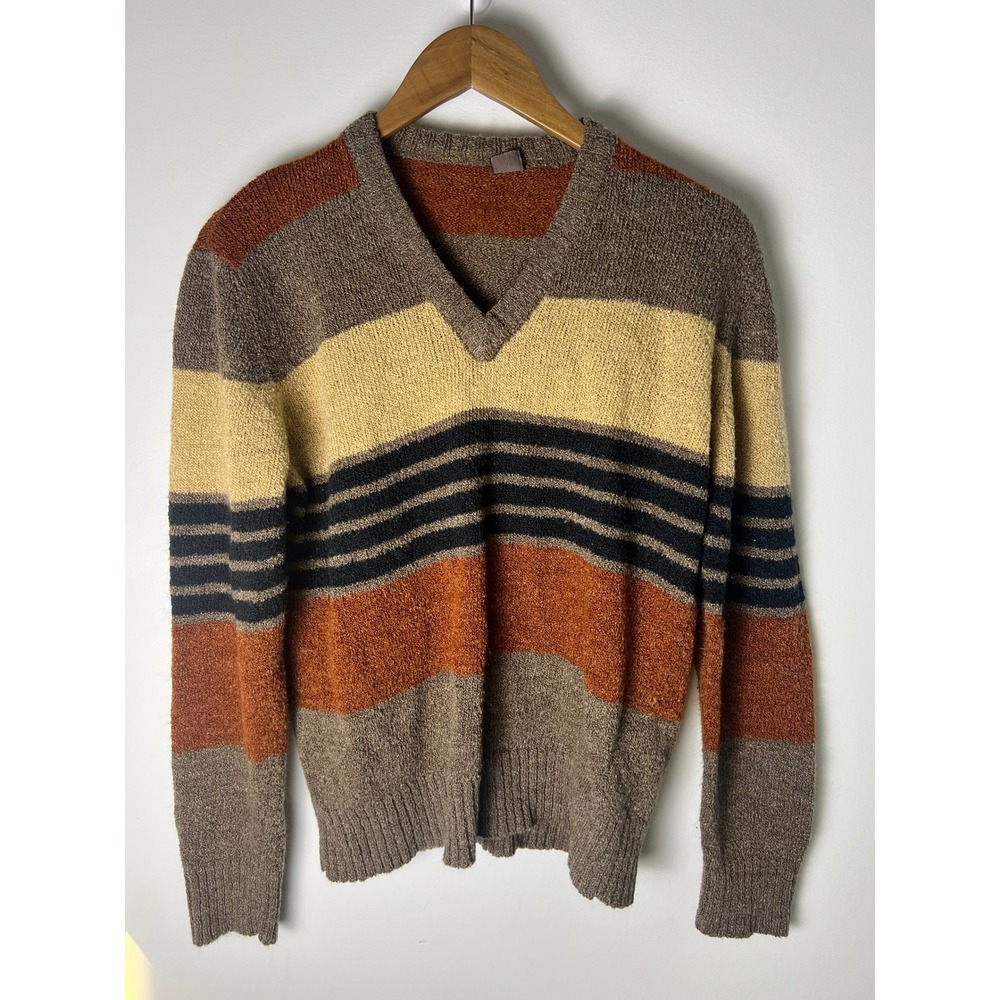 VTG V-Neck Sweater Wm M Knit Pullover Y2K Colorblock Preppy Collegiate Academia